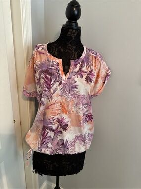 Calvin Klein Women's Short Sleeve Colorful Top L with faux Drawstring